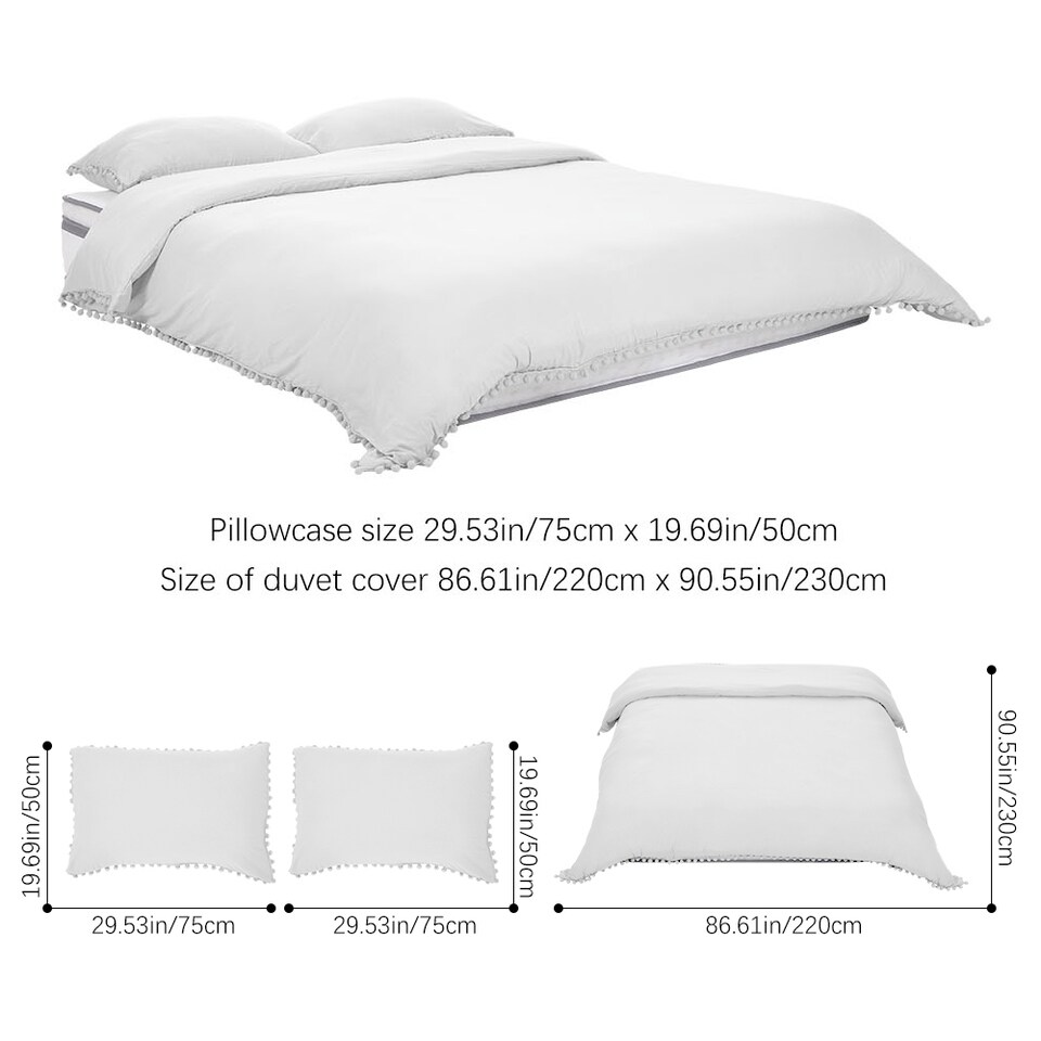 image 1 of Living and Home 3Pcs Bedding Solid Duvet Cover with 2 Pillowcase Set,White | White | King