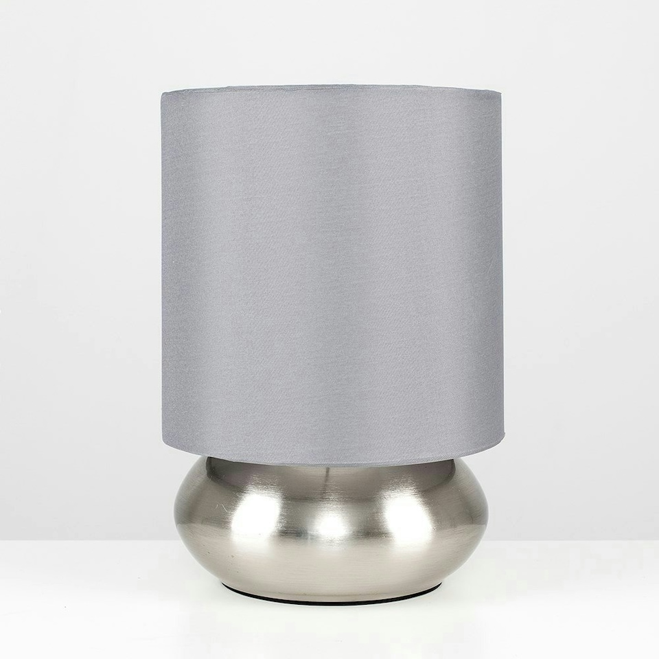 image 1 of ValueLights Pair Of Modern Brushed Chrome Bedside Touch Table Lamps With Grey Shades