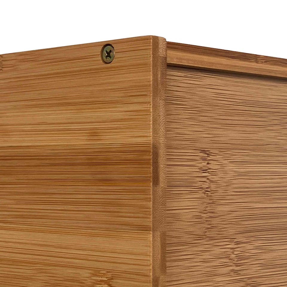 image 1 of Double Layer Roll Top Bamboo Wooden Bread Bin Kitchen Storage | Brown