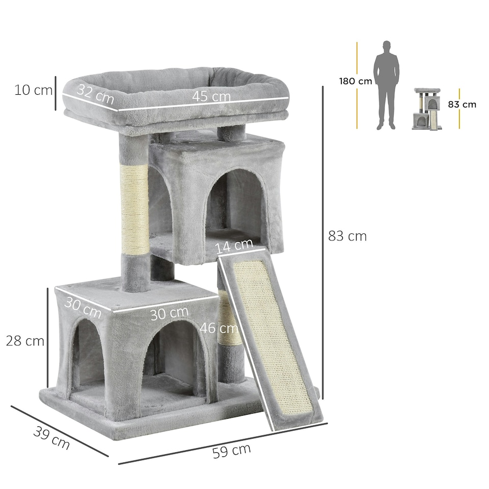 image 1 of PawHut Cat Tree 83cm Indoor Cat Scratching Post Kitten Tower, Dark Grey