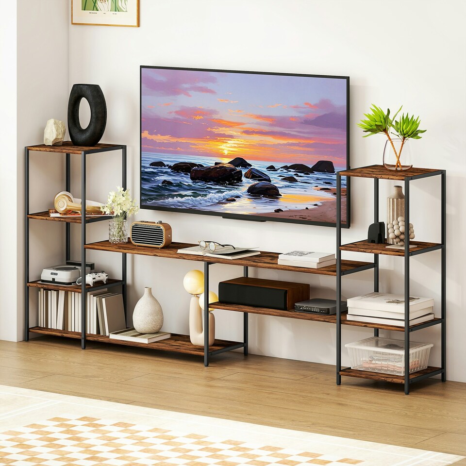 image 1 of HOMCOM TV Unit for TVs up to 60 Inches, Industrial TV Stand with Shelves | Brown | One Size | 1