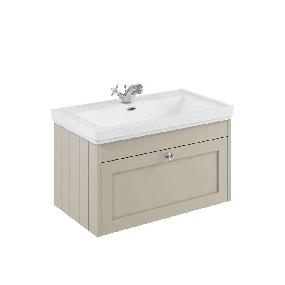 image 1 of Balterley Wall Hung 1 Drawer Unit with Classic Basin 1 Tap Hole | Grey | 431 x 800 x 453mm
