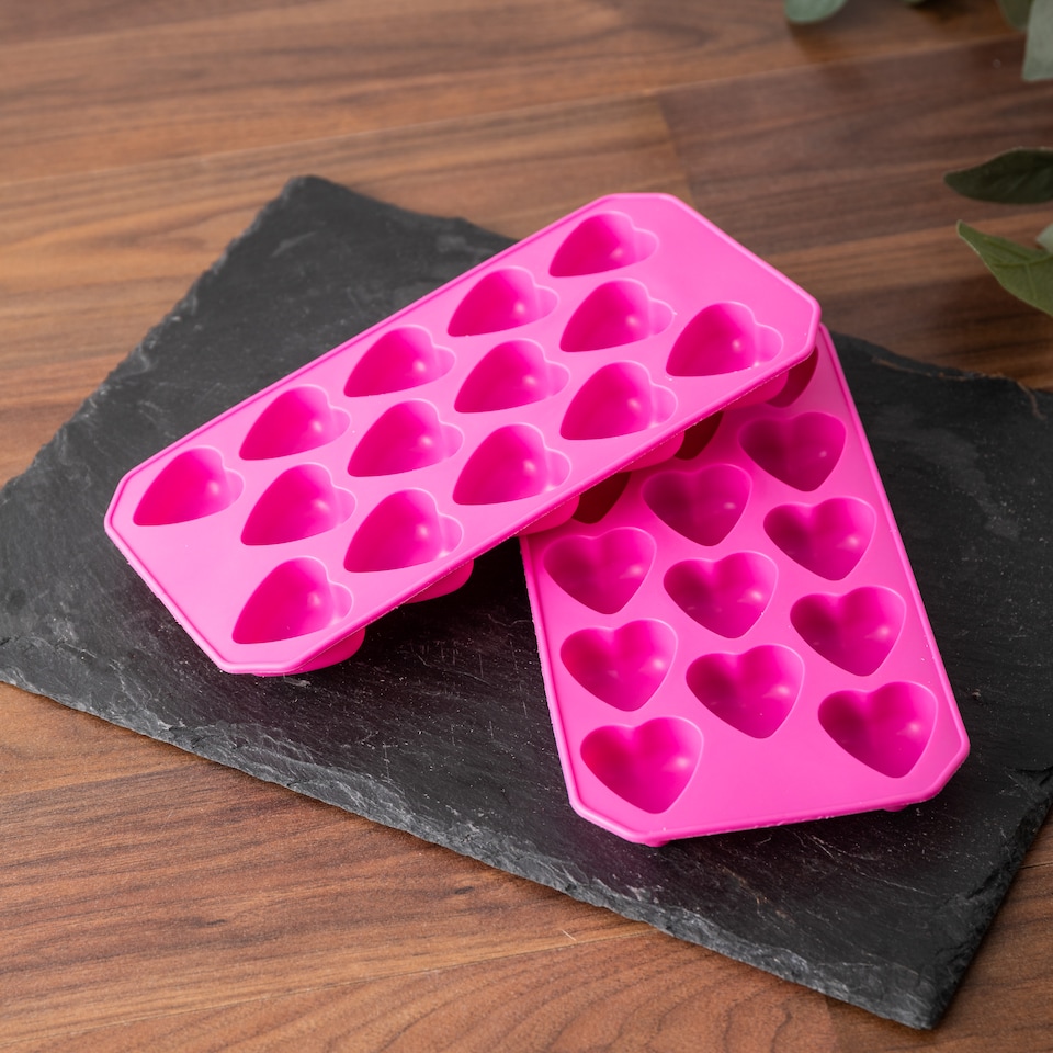image 1 of BarCraft Set of 2 Heart Shaped Ice Cube Trays, Flexible Silicone Easy-Release Ice Cube Moulds