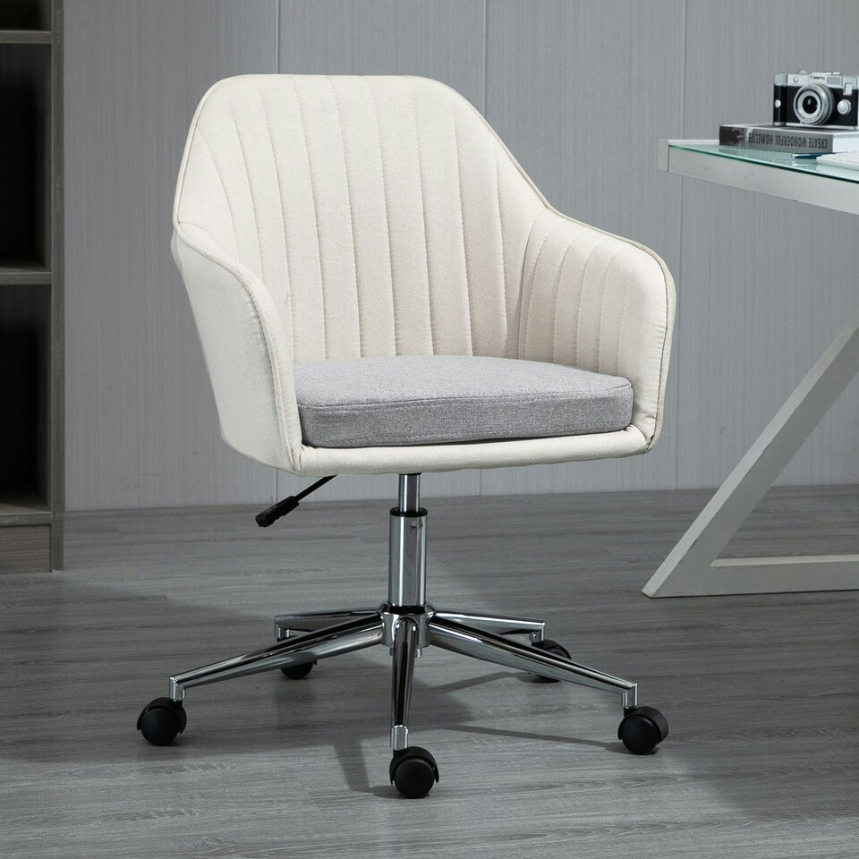 image 1 of Vinsetto Leisure Office Chair Linen Swivel Desk Chair Home Study w/ Wheel, Beige