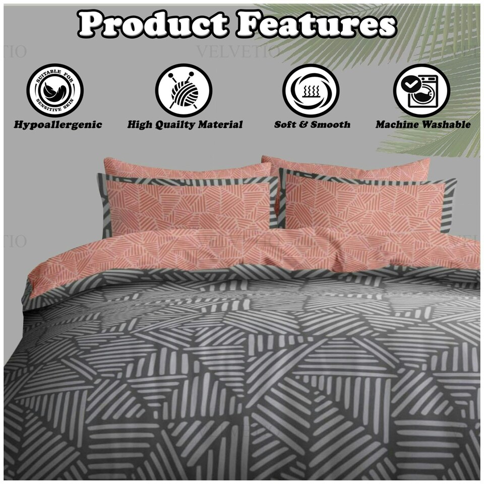 image 1 of VELVETIO Cruz Complete Duvet Cover Set with Fitted Sheet Printed Bedding Quilt Grey | Single