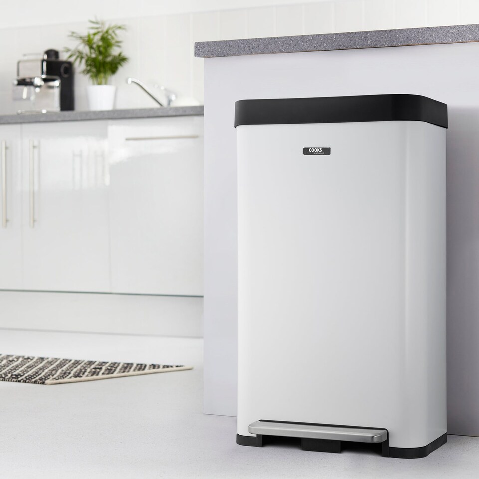 image 1 of Cooks Professional XL Pedal Bin 65L - Recycling or Waste Dustbin with Soft Close Lid | White