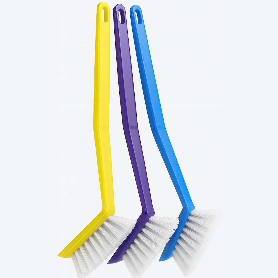 image 1 of 3Pcs Washing Up Brushes Non Slip Grip Built In Scraper Hanging Hole Cleaning