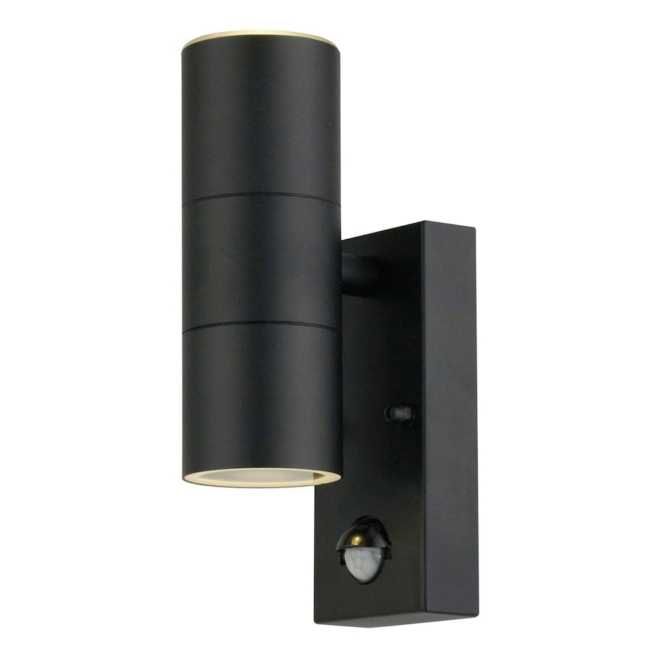 image 1 of First Choice Lighting Set of 2 Blaze Black Outdoor Up Down Motion Sensor Wall Lights Black | Clear