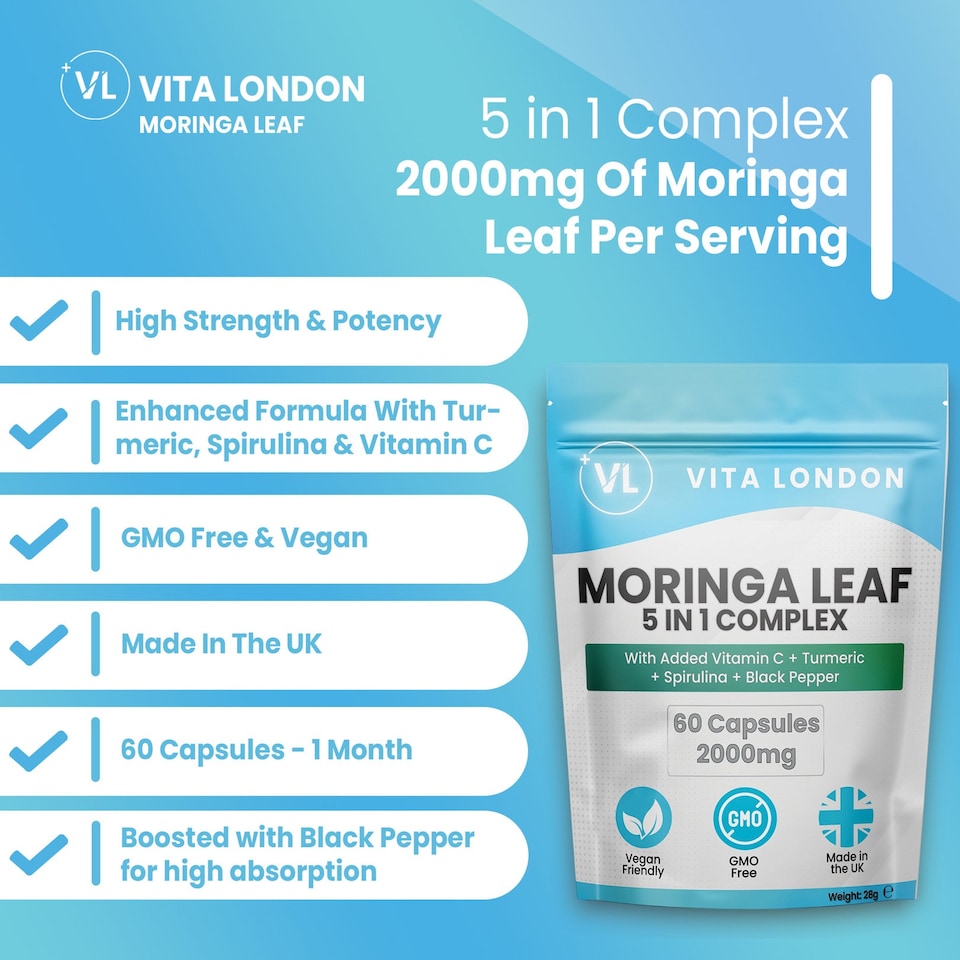 image 1 of Moringa Leaf 5 In 1 Superblend Complex  + Spirulina - 2000mg - 60 Capsules