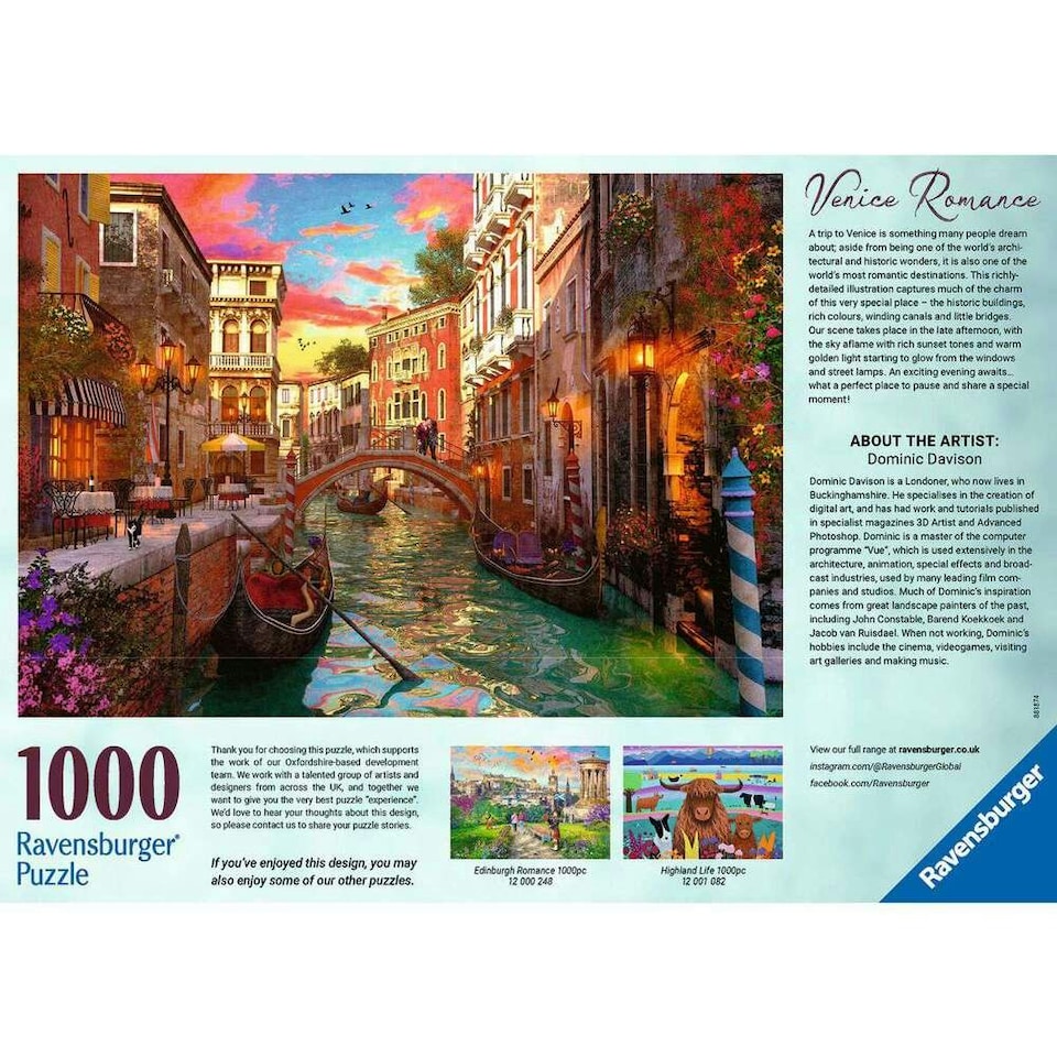 image 1 of Ravensburger Venice Romance 1000 Piece Jigsaw Puzzle