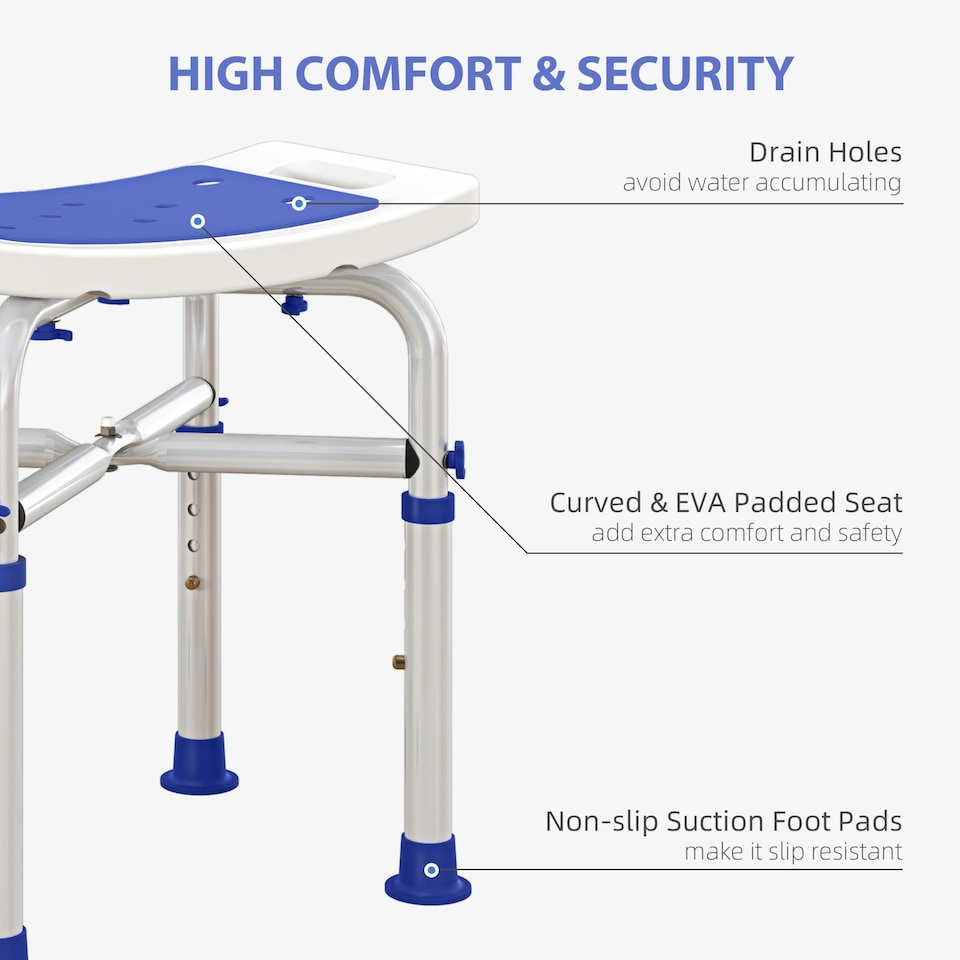 image 1 of HOMCOM Adjustable Shower Stool with Foot Pads for Elderly Disabled Purple
