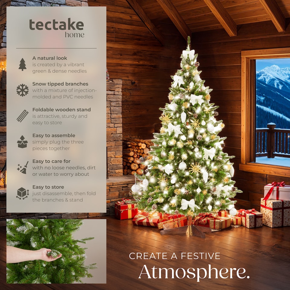 image 1 of Christmas Tree Blitzen - 180 cm tall, green PVC needles, frosted tips, with stand