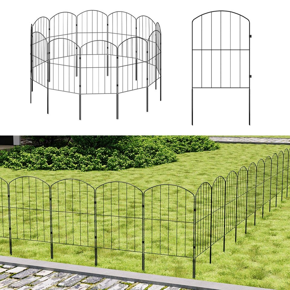 image 1 of Living and Home 25Pcs Arched Metal Garden Edging Fence Panels,31 W x 61 H cm | Black | 31cm(W) x 61cm(H)