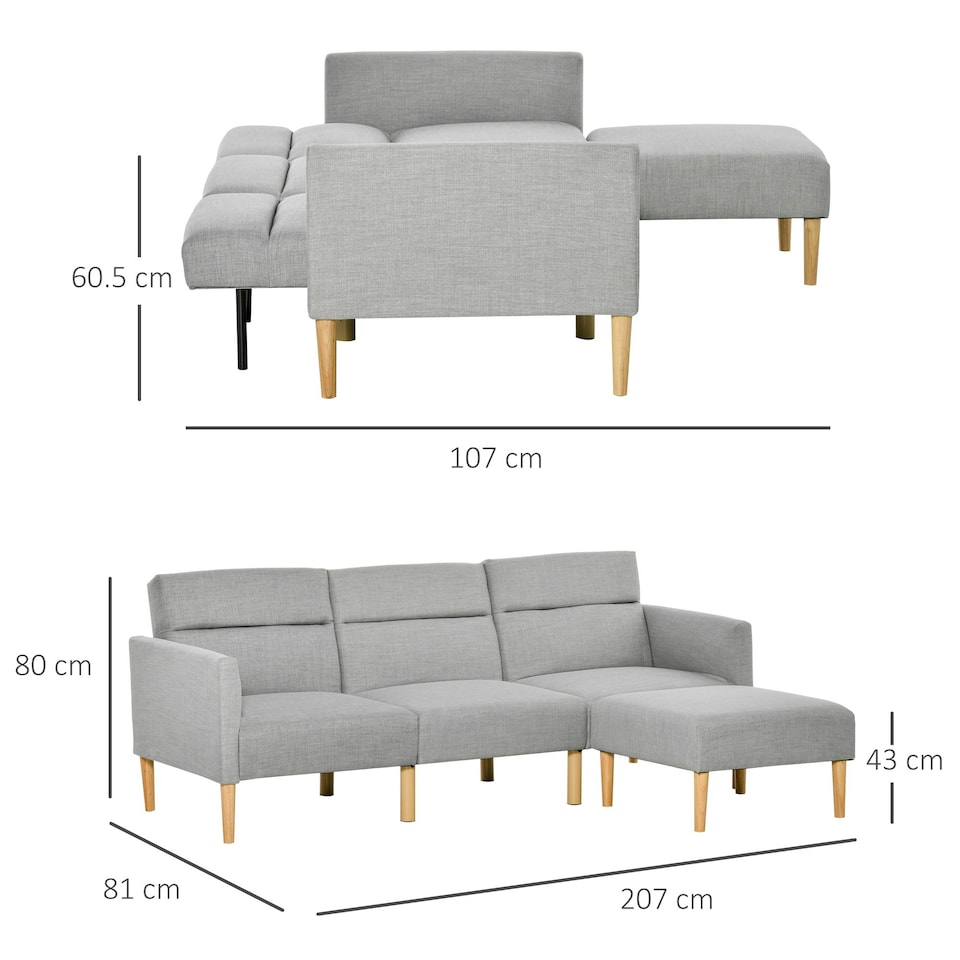 image 1 of HOMCOM Upholstered Sofa bed Reversible Sectional Sofa Set linen-Touch Sleeper