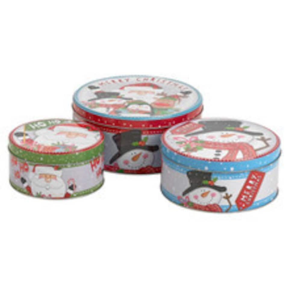 image 1 of Round Shape Christmas Cookie Tin Set | Multi | 1