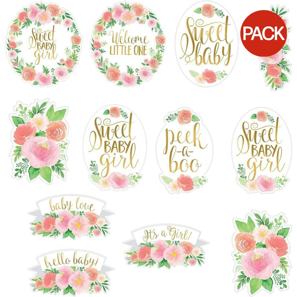 Amscan Card Floral Baby Shower Party Decoration (Pack of 12) - Multicoloured - One Size