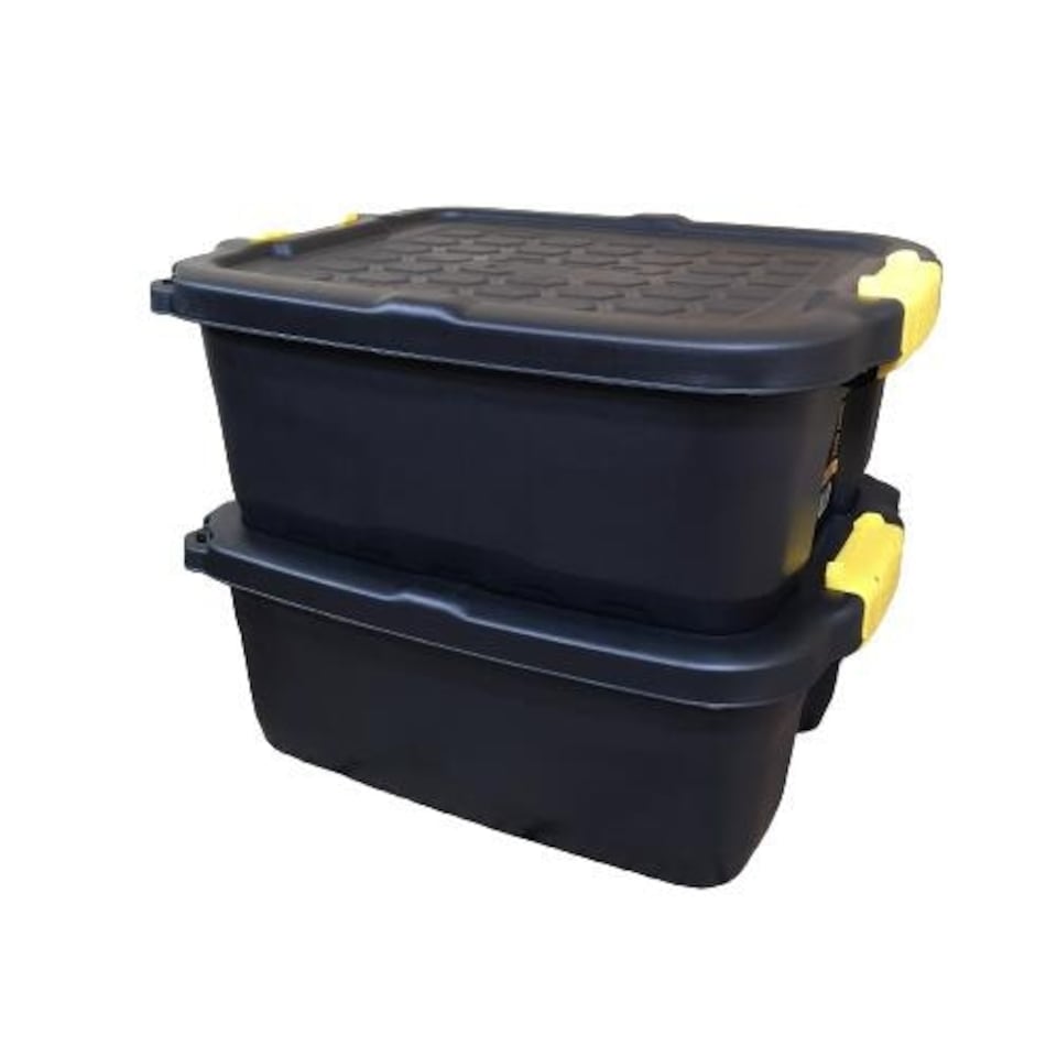 image 1 of 2 x 24L Heavy Duty Storage Boxes, Sturdy, Lockable, Stackable and Nestable Design Storage Chests with Clips in Black