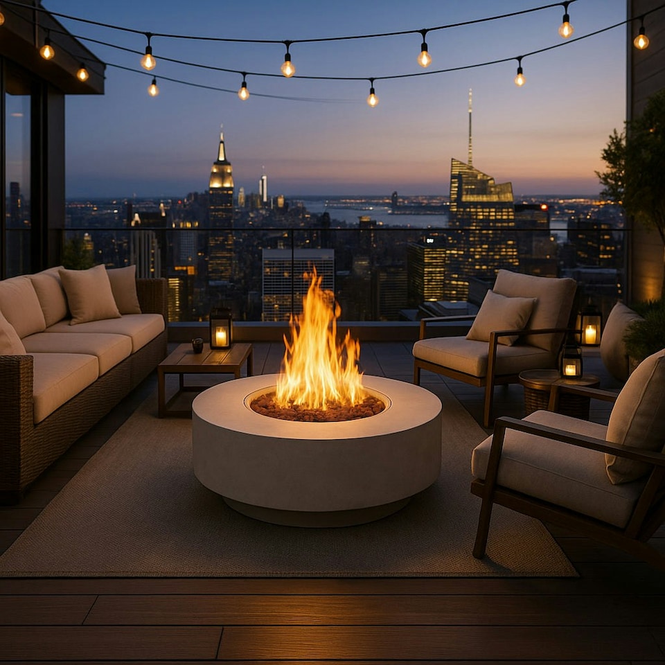 image 1 of MDA Designs FUSION Light Grey Lavish Garden & Patio Gas Fire Pit with Eco-Stone Finish - Fully Assembled