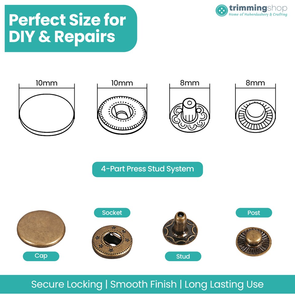 image 1 of 10mm S Spring Press Studs 4-Part, Durable & Lightweight - 10pcs
