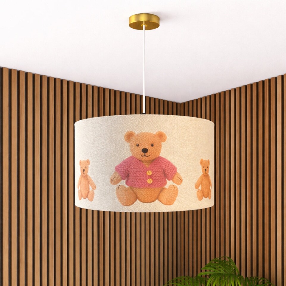image 1 of CGC BLAKE 45cm Oatmeal Linen Pink Teddy Bear Children’s Lampshade