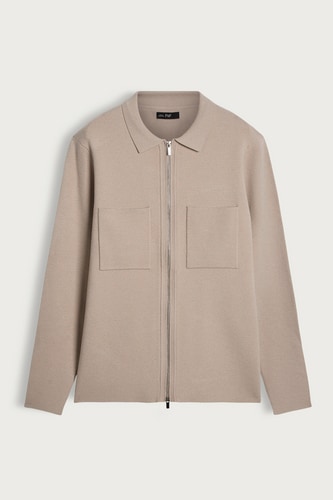 Homokszínű, cipzáras kötött pulóver