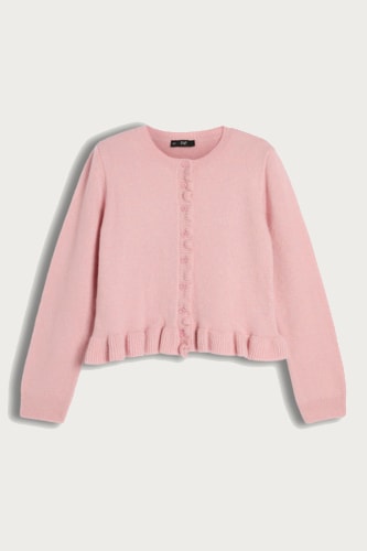 Rózsaszín, fodros kardigán