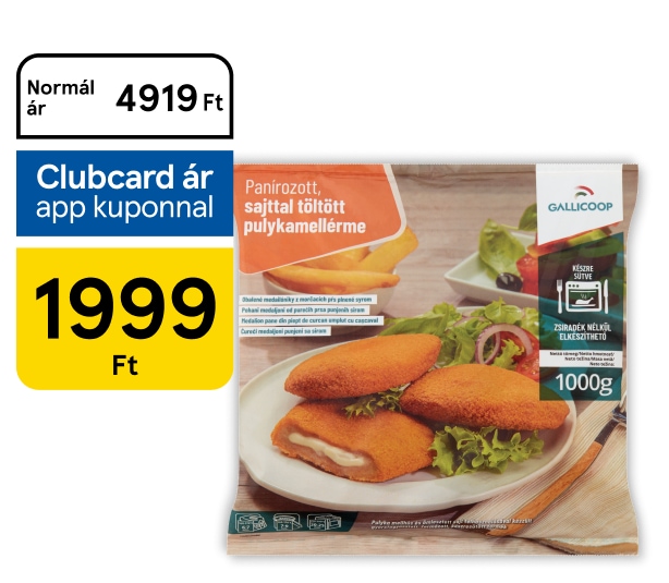 Gallicoop gyorsfagyasztott panírozott, sajttal töltött pulykamellérme