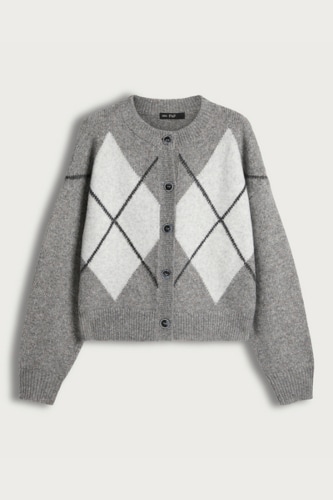 Kockás mintájú kötött kardigán