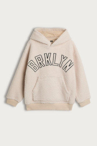 Krémszínű kapucnis pulóver