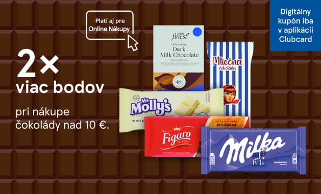 Získajte dvojnásobok bodov pri nákupe čokolády s Clubcard