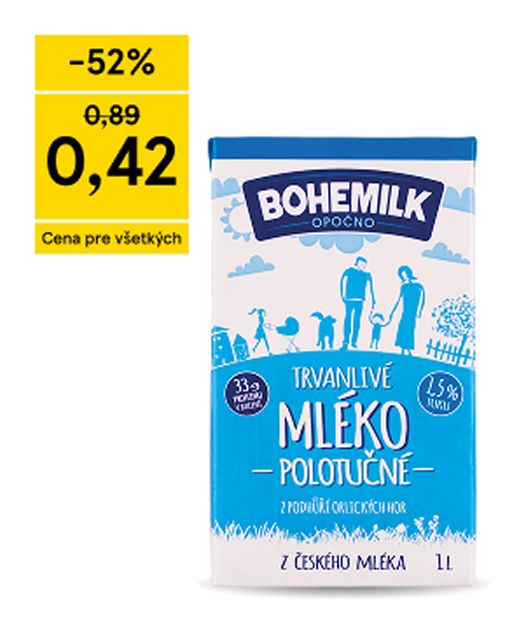 Polotučné mlieko 1,5 %
