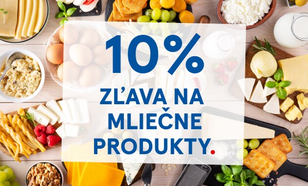 Zľava 10 % na mliečne produkty v Tescu Kolárovo