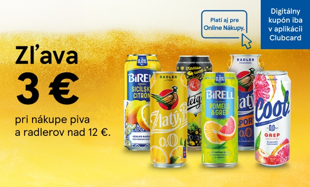 Zľava 3 € s Clubcard pri piva a radlerov