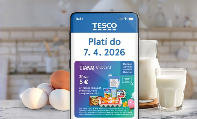 Nezmeškajte zľavu 5 € pri nákupe mliečnych produktov nad 25 € s kupónom v aplikácii Clubcard