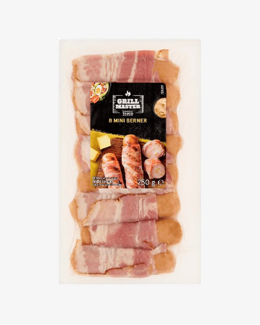 Tesco Grill Master bernské párky so syrom obalené slaninou 