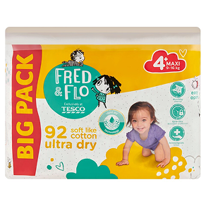 Fred & Flo Ultra Dry plienky Maxi 4+ 9-16 kg 92 ks