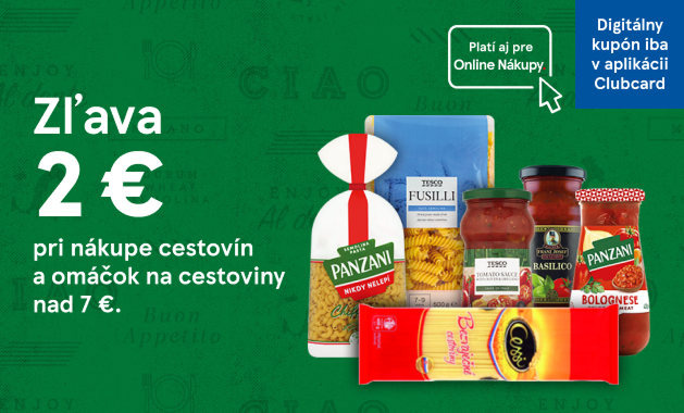 Zľava 2 € na cestoviny a omáčky s kupónom Clubcard