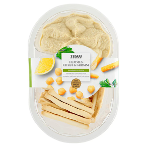 Tesco Cícerovo-sezamová nátierka s limetkovou šťavou s tyčinkami Grissini 140 g