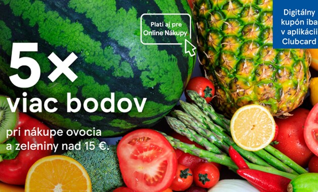 Získajte päťnásobok bodov pri nákupe ovocia a zeleniny s Clubcard
