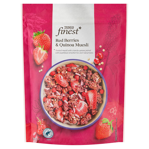 Tesco Finest müsli s jahodami, ríbezľami a quinoou