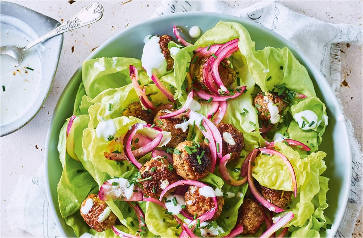 Lemon and oregano Greek meatball salad