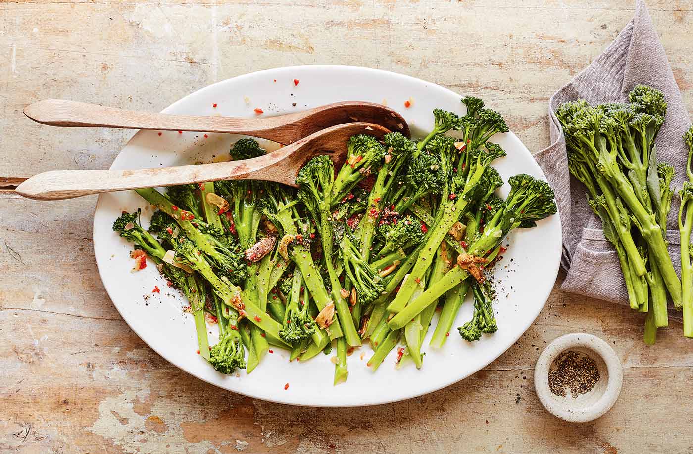 Charred broccoli with anchovy, lemon and chilli