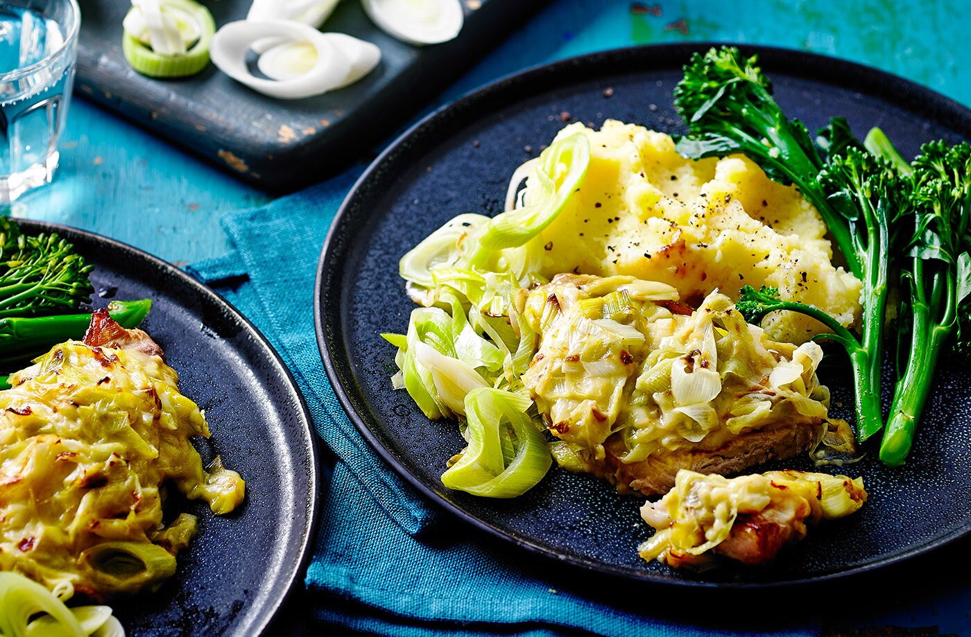 Leek rarebit pork steaks