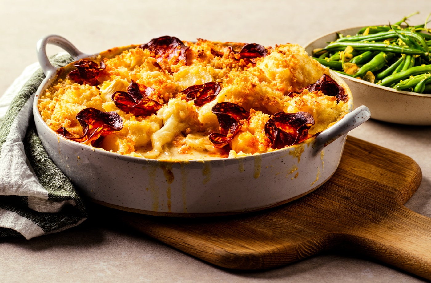 Cauliflower, potato and chorizo cheese