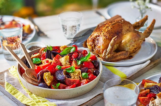 Roast chicken with panzanella salad