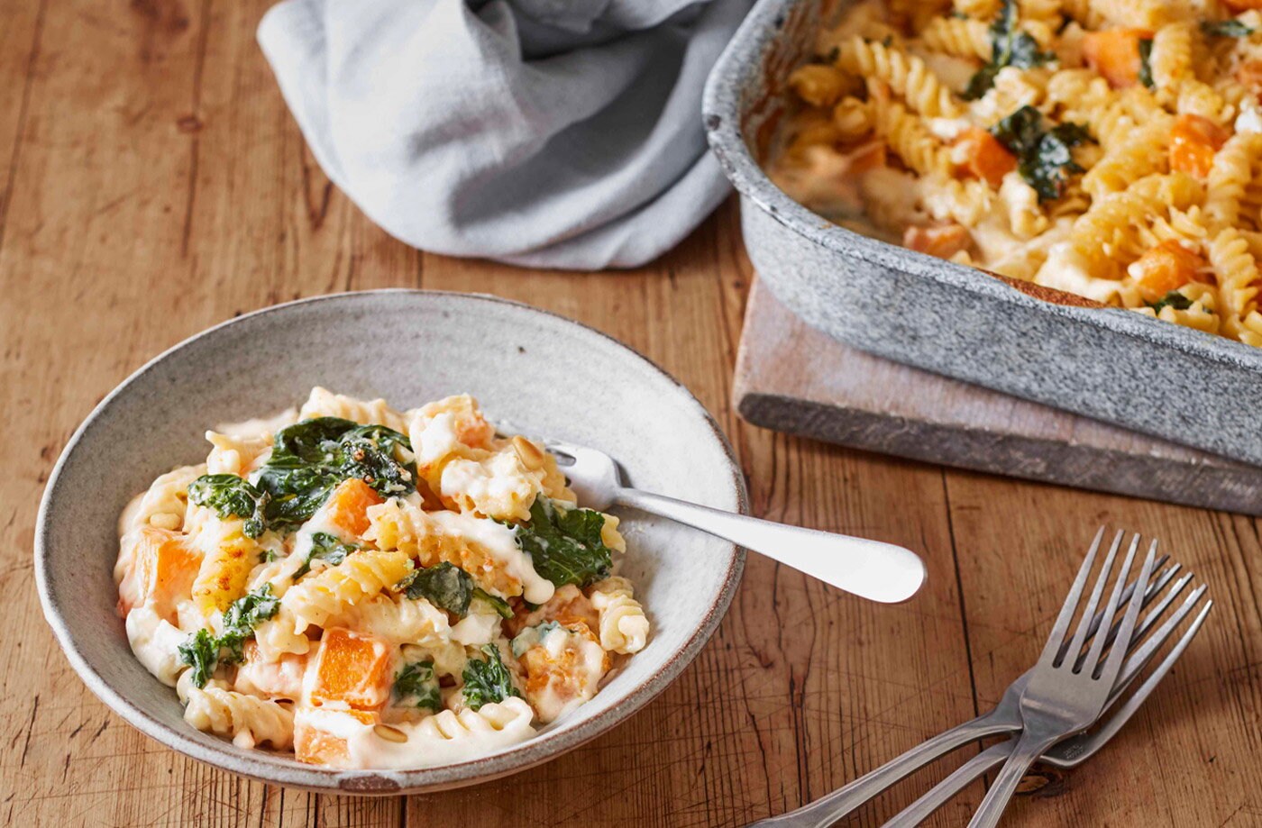 Butternut squash and kale mac ’n’ cheese