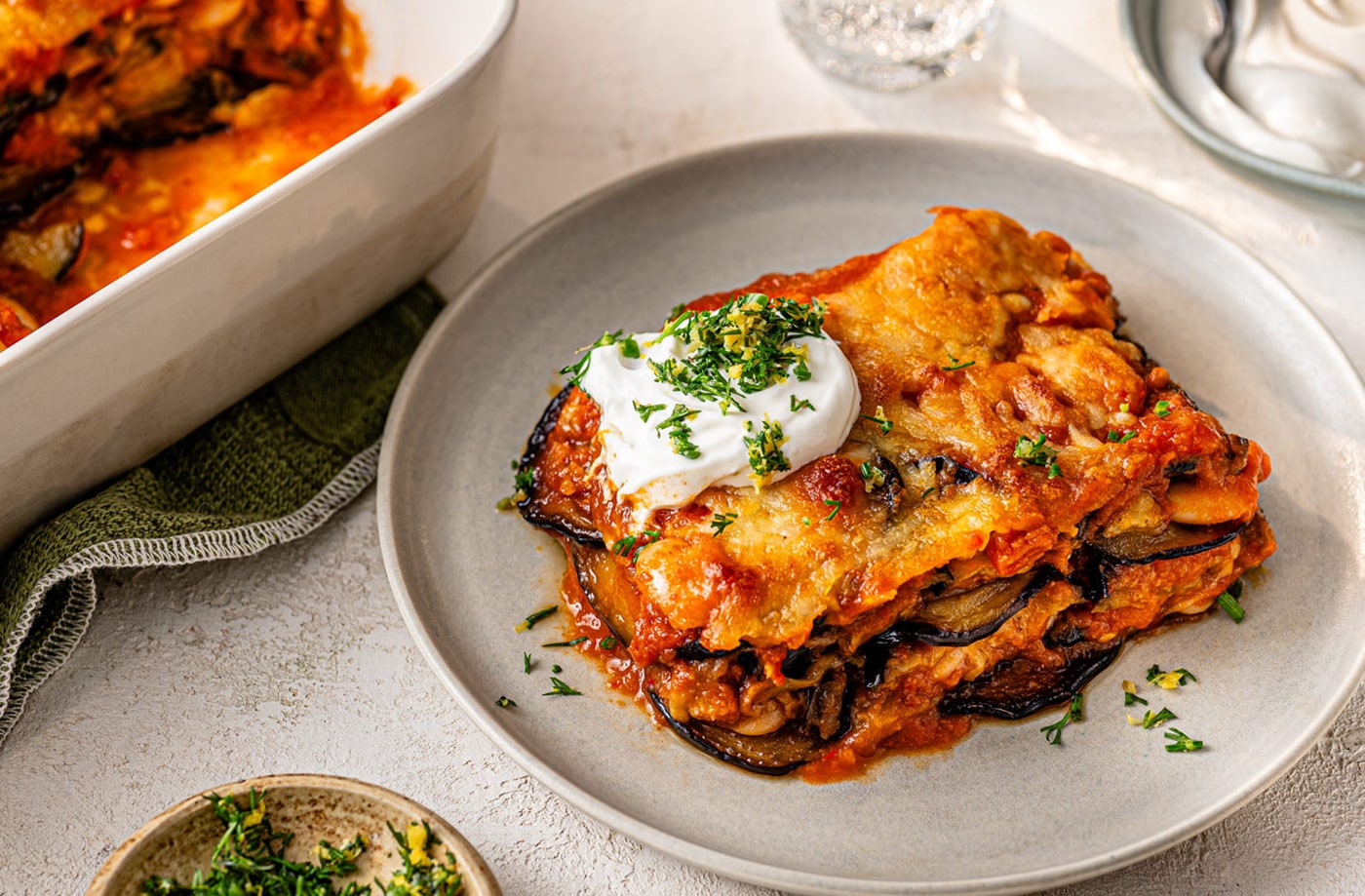 Demi Singh's aubergine and butter bean parmigiana