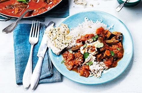 Image of "Aubergine, okra and tomato curry"