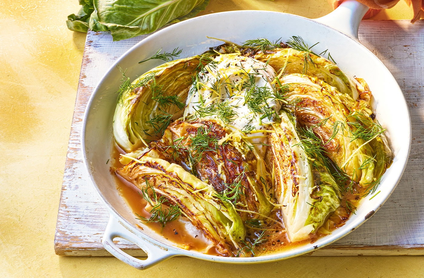 Cider-braised cabbage wedges