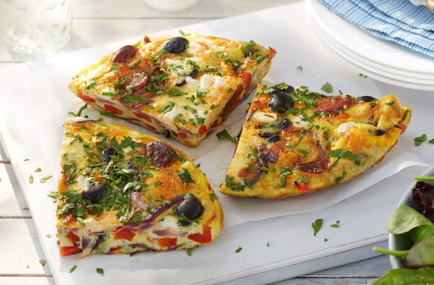 Chorizo, pepper and olive tortilla